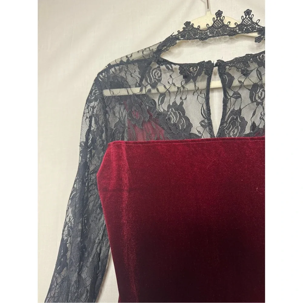 Womens Ren Faire Velvet‎ Sheer Lace Maxi Dress 2X Bell Sleeve Renaissance Goth